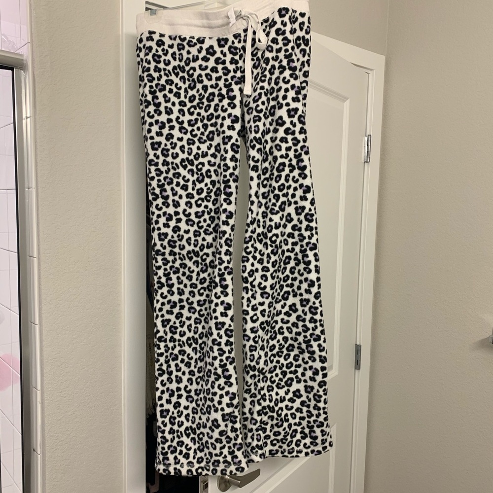 Fuzzy leopard pajama pants